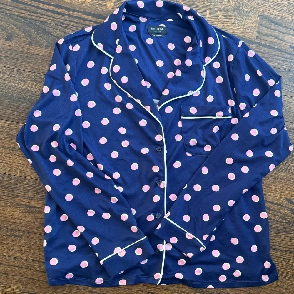 Kate Spade Navy Polka Dot Pajama Top Size Small